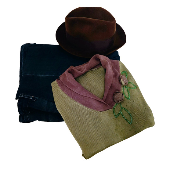 Vintage Flower Beaded Sweater Womens Green Brown M - Picture 13 of 16